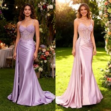 2026 V Neck Satin Prom Dresses