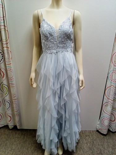 Gray blue ruffle dress - blue,