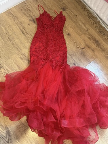 Red lace sequin long - sequin, prom