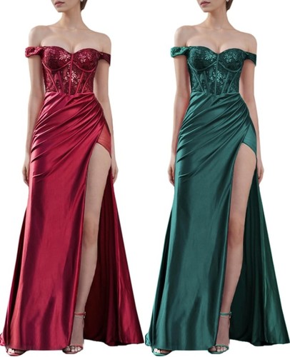 Sequined satin formal gown - sequined, off